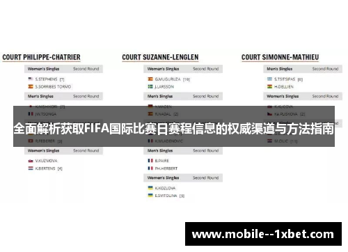 全面解析获取FIFA国际比赛日赛程信息的权威渠道与方法指南 全面解析获取FIFA国际比赛日赛程信息的权威渠道与方法指南