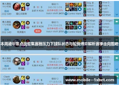 本周德甲焦点战密集赛程压力下球队状态与轮换博弈解析赛季走向前瞻 本周德甲焦点战密集赛程压力下球队状态与轮换博弈解析赛季走向前瞻